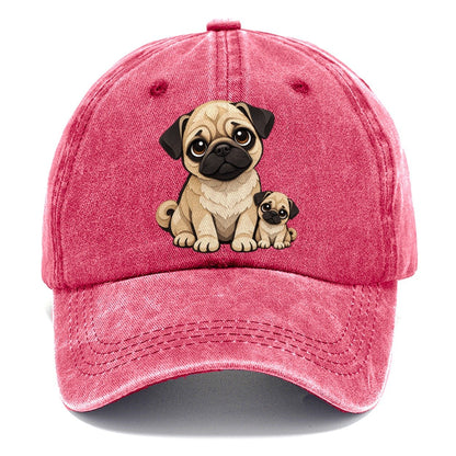 Pug and Puppy Papercut Classic Cap – Pomegranate Blush