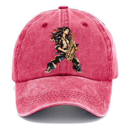 Saxophone Woman Paper Collage Classic Cap – Pomegranate Blush