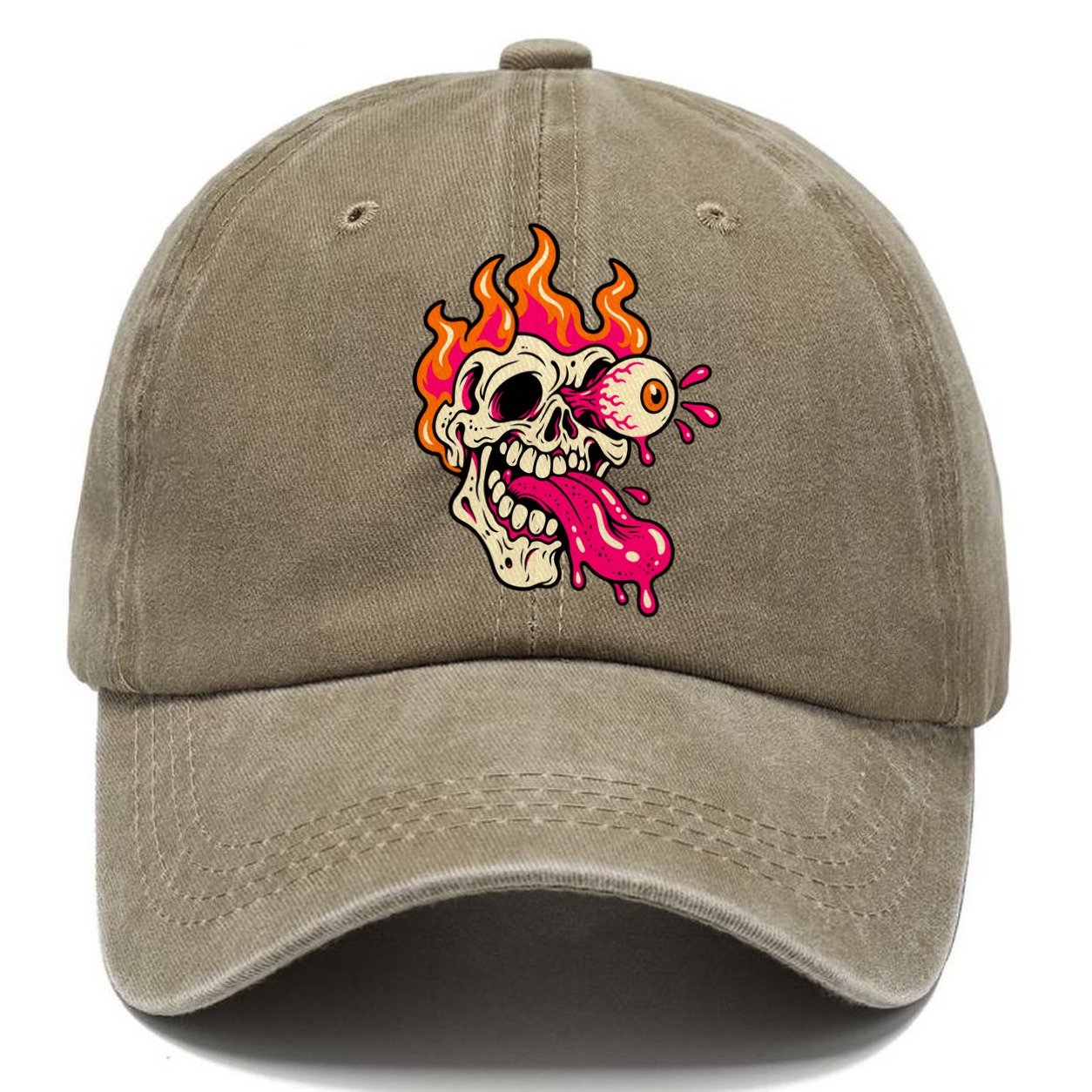 Flame Skull Tongue Crazy Styles Classic Cap – Warm Sand