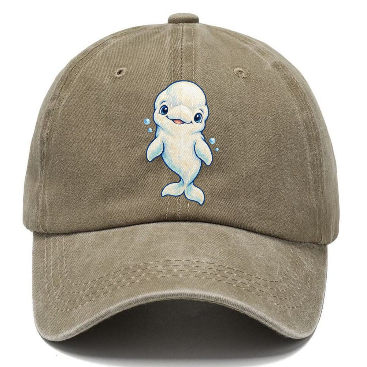 Beluga Whale Front Smile Sea Sprite Classic Cap – Warm Sand