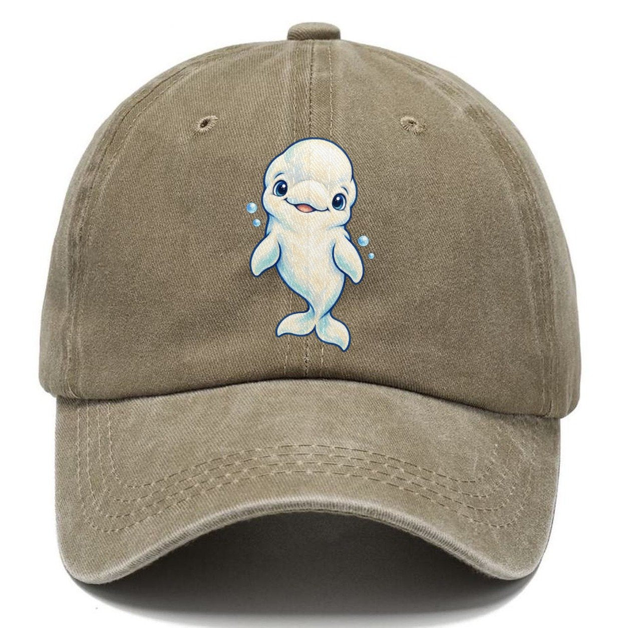 Beluga Whale Front Smile Sea Sprite Classic Cap – Warm Sand
