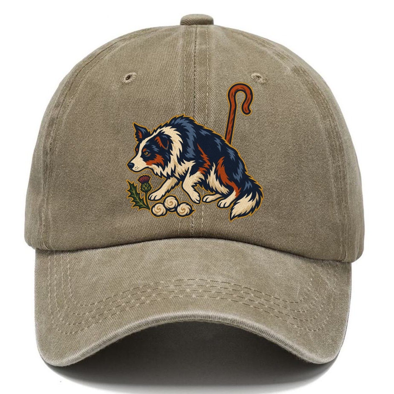 Shepherd Crook Sheepdog And Wool Sprig Uk Culture Heritage Classic Cap – Warm Sand
