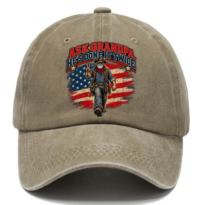 Ask Grandpa He S Done It Twice Old Man Strong Classic Cap – Warm Sand