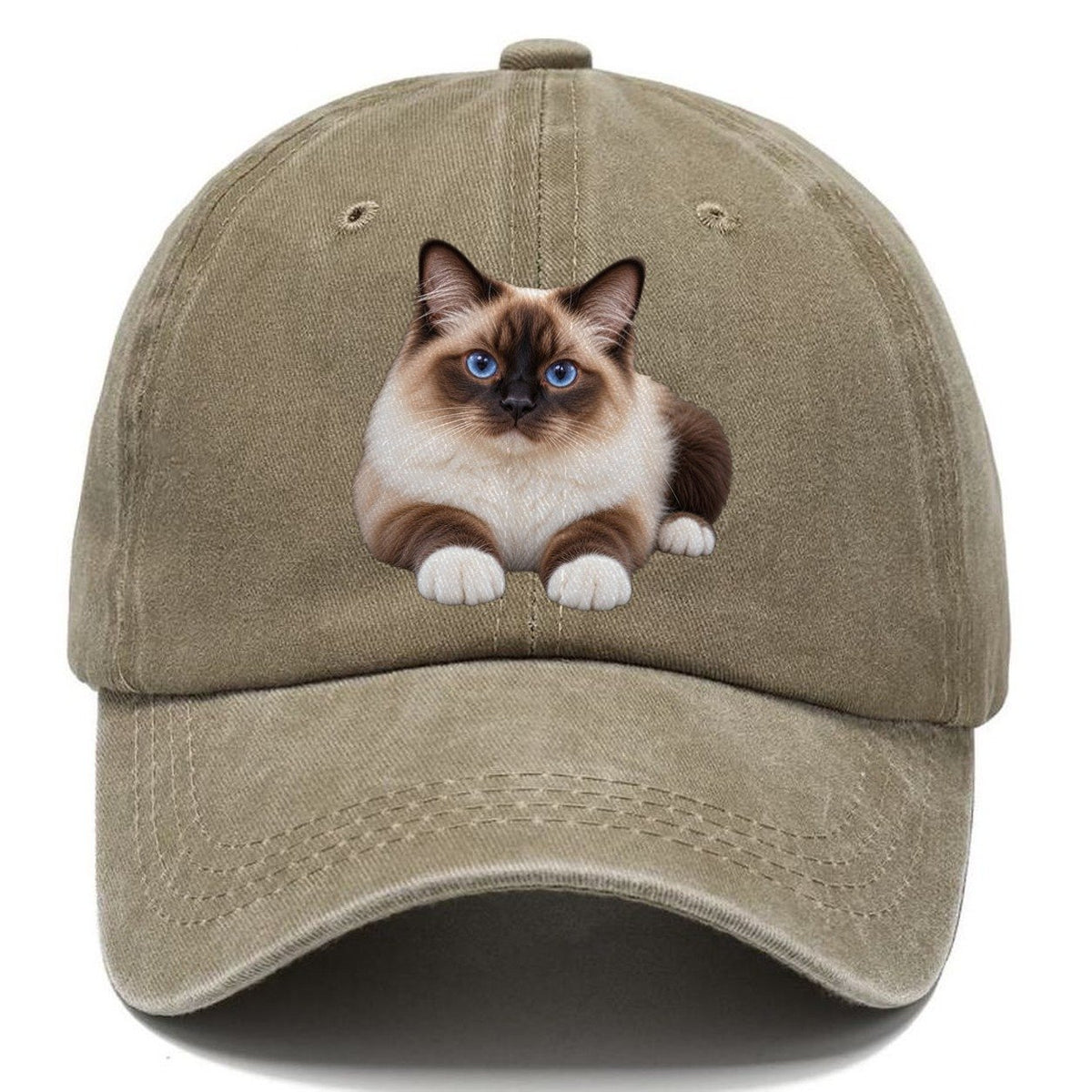 Birman Reclining Paws Forward Realistic Cat Portrait Classic Cap – Warm Sand