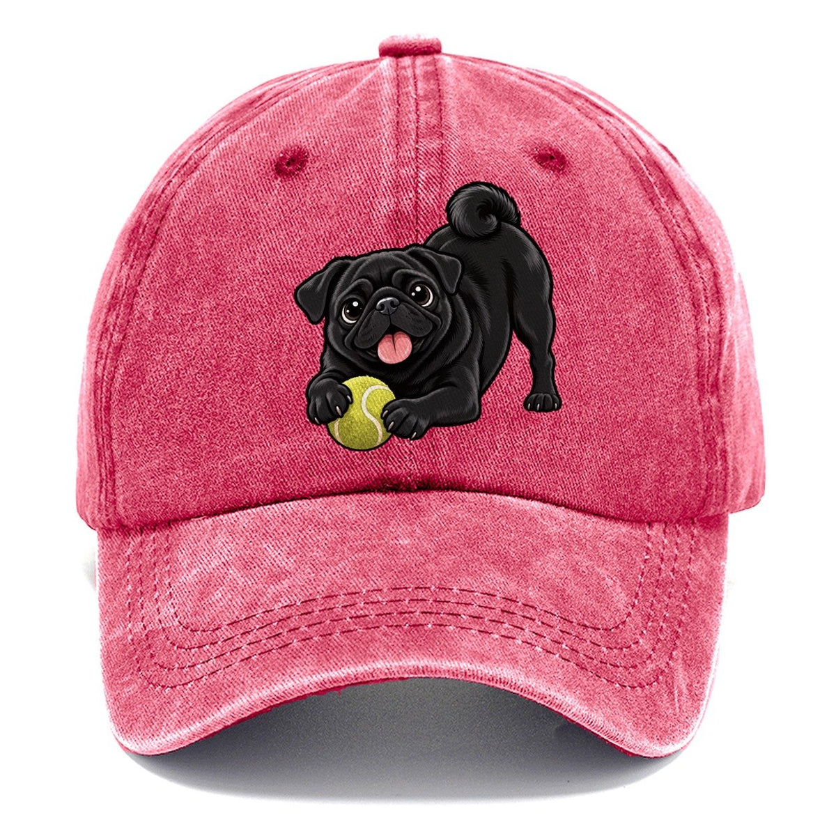 Black Pug with Tennis Ball Classic Cap – Pomegranate Blush