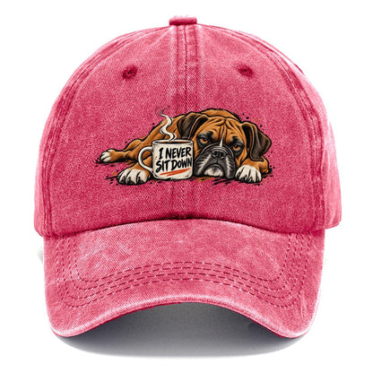 I Never Sit Down Boxer Dog Coffee Classic Cap – Pomegranate Blush