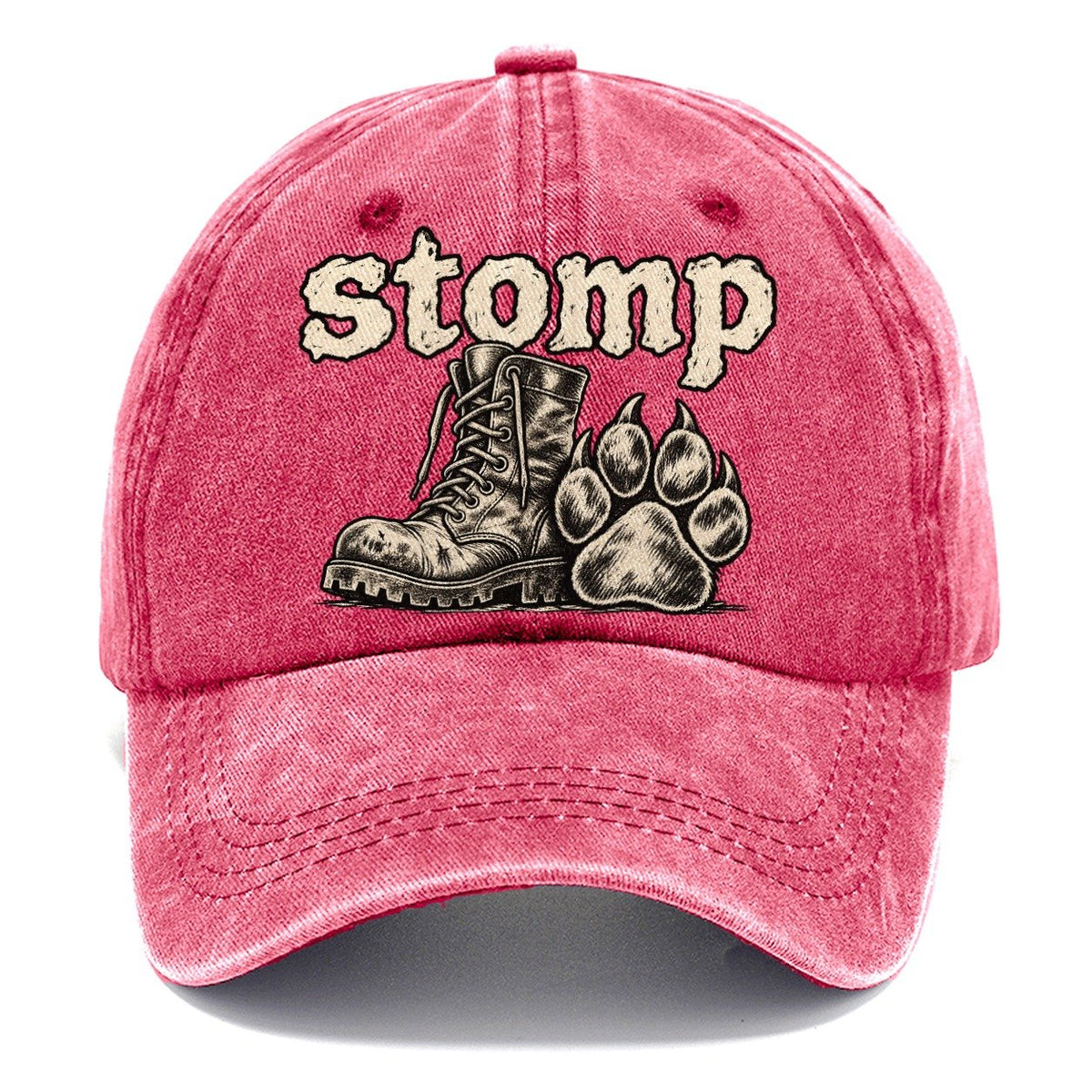 A Battered Lace Up Boot Beside One Large Dog Paw Print Bark For Me Classic Cap – Pomegranate Blush