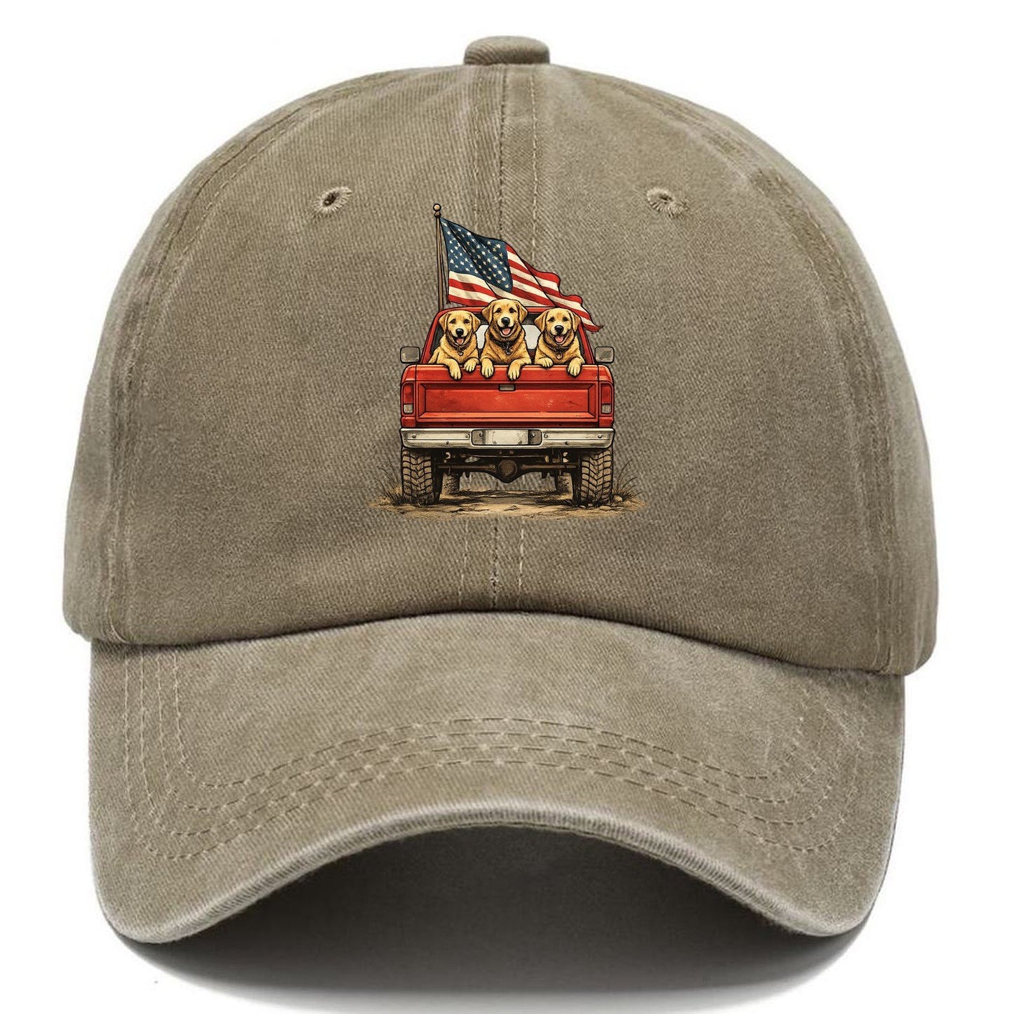 Golden Retriever Patriotic Truck Crew Classic Cap – Warm Sand