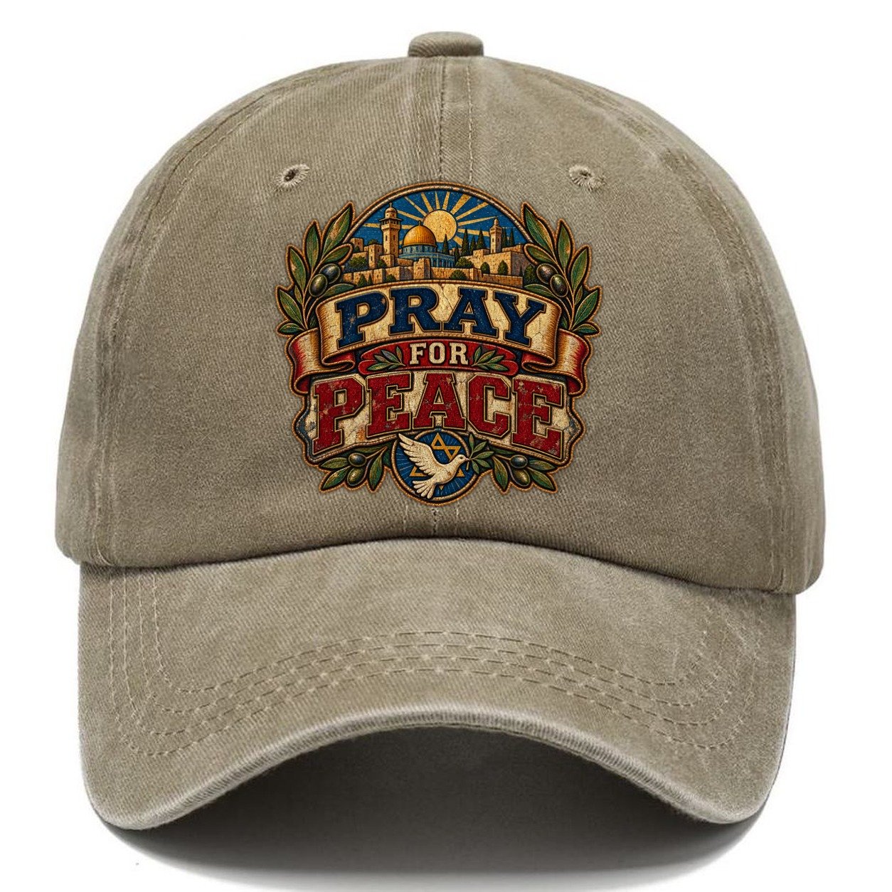 Pray For Peace Lettering Jerusalem Classic Cap – Warm Sand