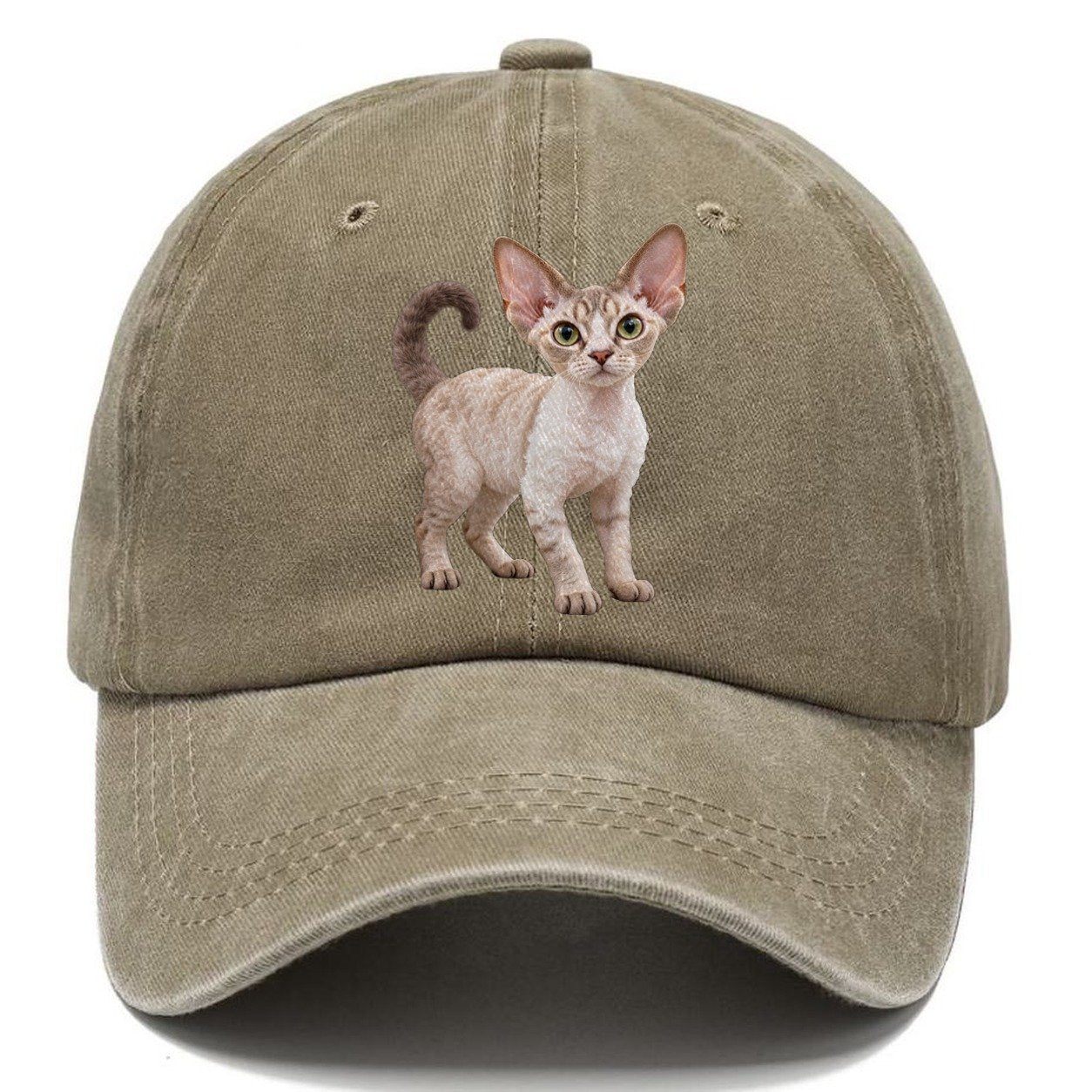 Devon Rex Standing Three Quarter Realistic Cat Portrait Classic Cap – Warm Sand