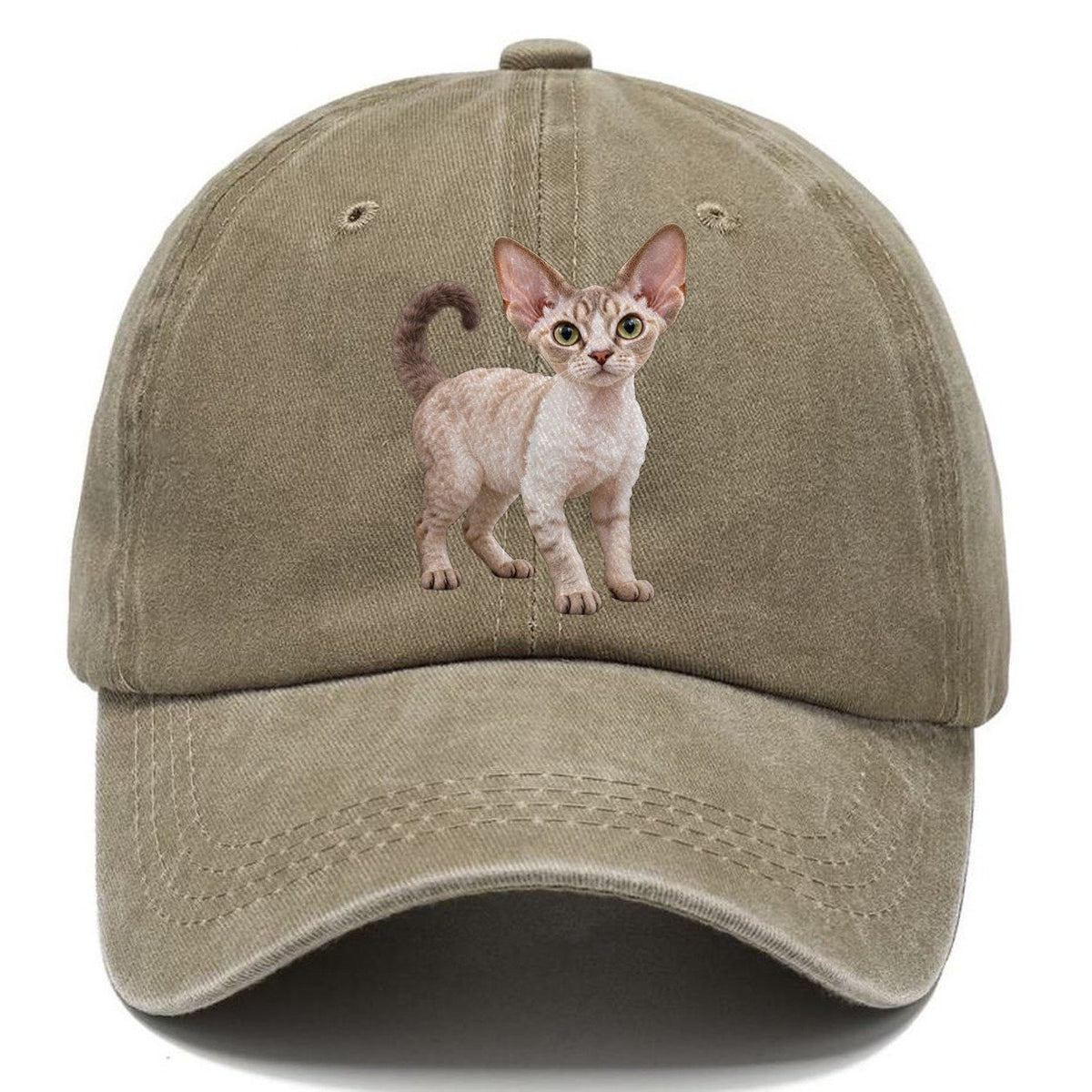 Devon Rex Standing Three Quarter Realistic Cat Portrait Classic Cap – Warm Sand