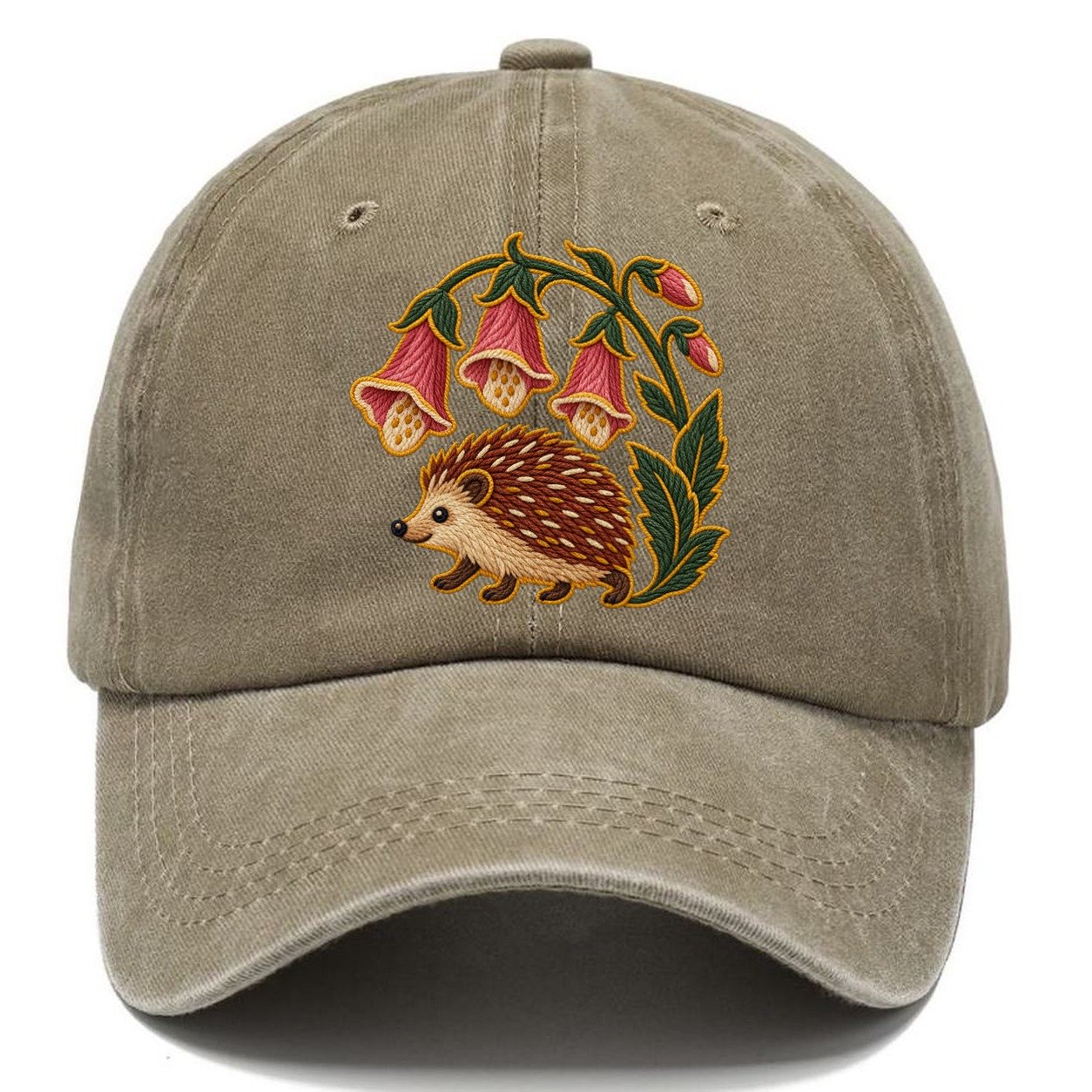English Foxglove And Hedgehog Uk Culture Heritage Classic Cap – Warm Sand