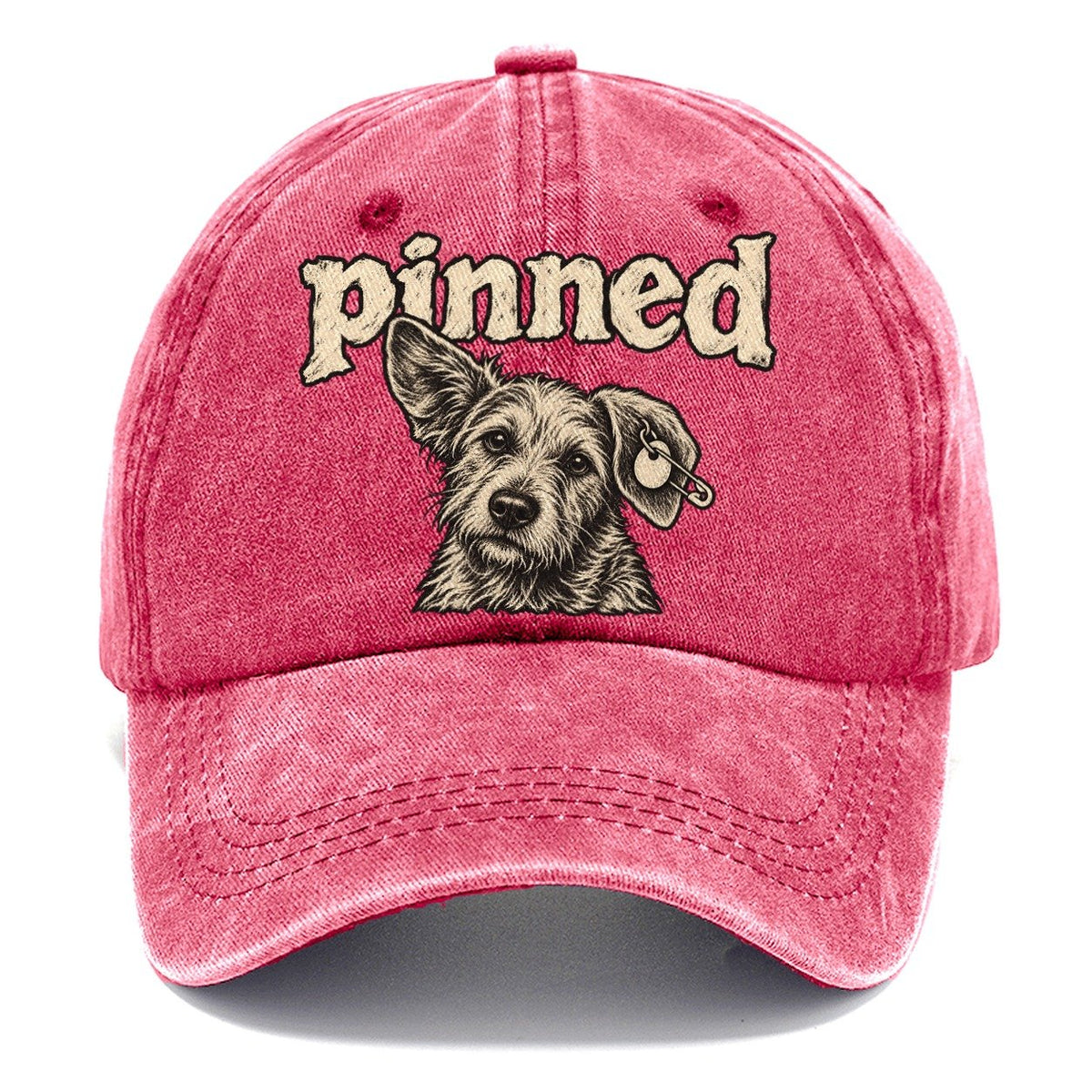A Scruffy Dog Head With A Safety Pin Through The Ear Tag Bark For Me Classic Cap – Pomegranate Blush
