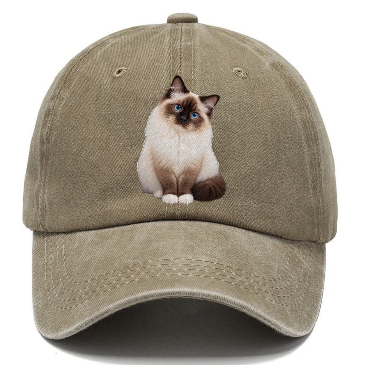 Birman Seated Portrait Realistic Cat Portrait Classic Cap – Warm Sand