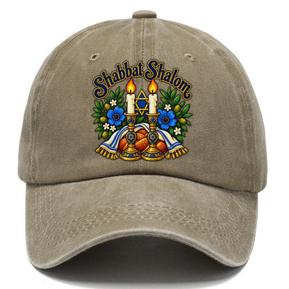 Shabbat Shalom Candles Judaism Heritage Classic Cap – Warm Sand