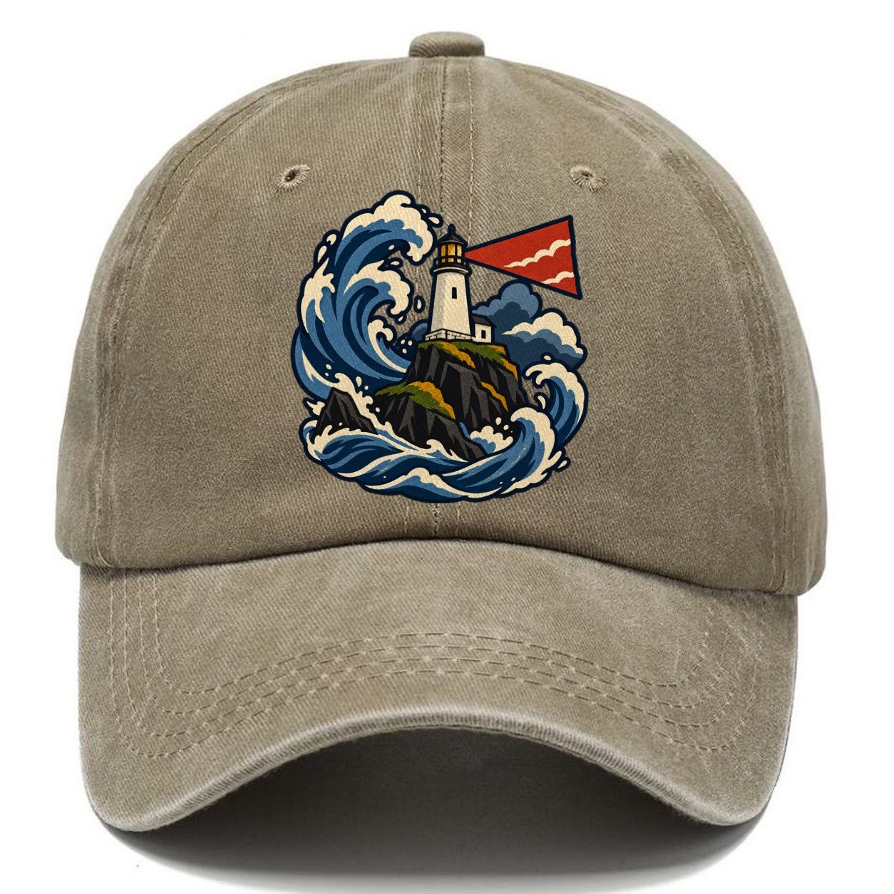 Hebridean Lighthouse And Storm Wave Uk Culture Heritage Classic Cap – Warm Sand