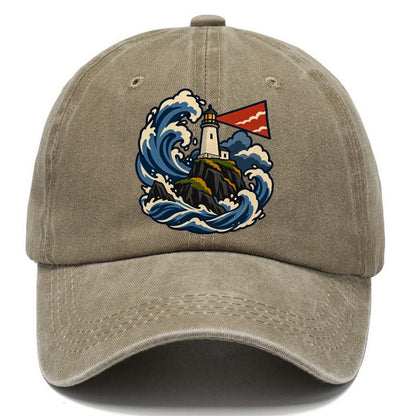 Hebridean Lighthouse And Storm Wave Uk Culture Heritage Classic Cap – Warm Sand