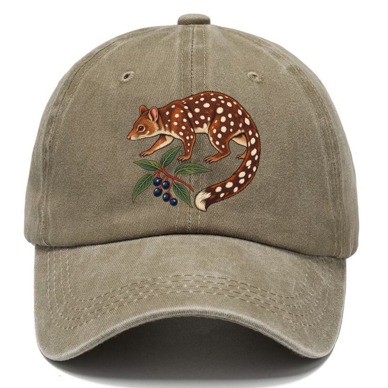 Spotted Tail Quoll And Mountain Pepper Berries Australia Cultural Icons Classic Cap – Warm Sand