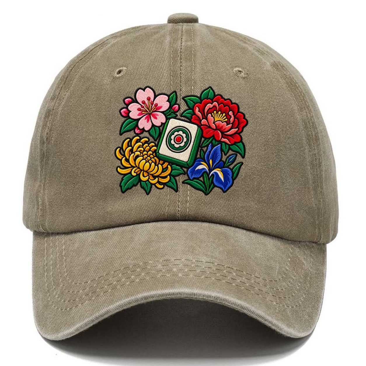 Flower Season Mahjong Game Night Classic Cap – Warm Sand