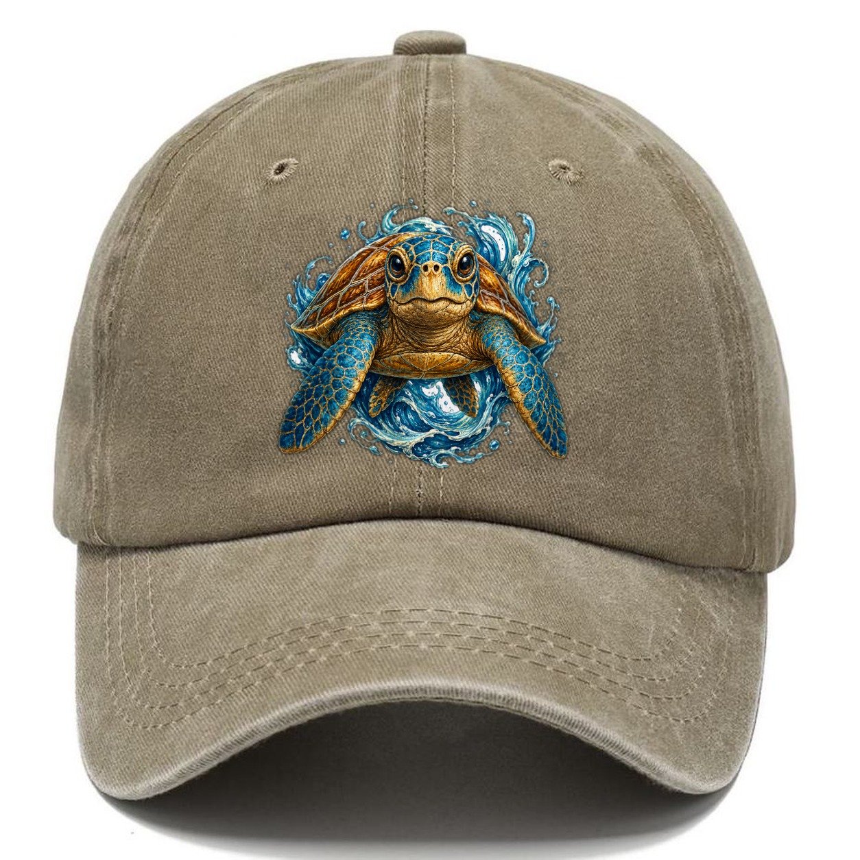 Ornate Sea Turtle Waves Classic Cap – Warm Sand