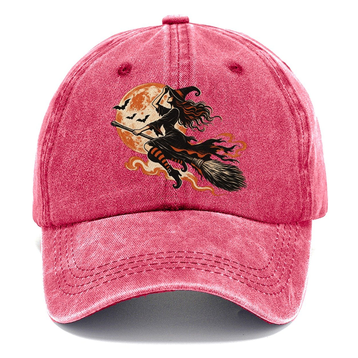 Witch on Broomstick with Full Moon Classic Cap – Pomegranate Blush
