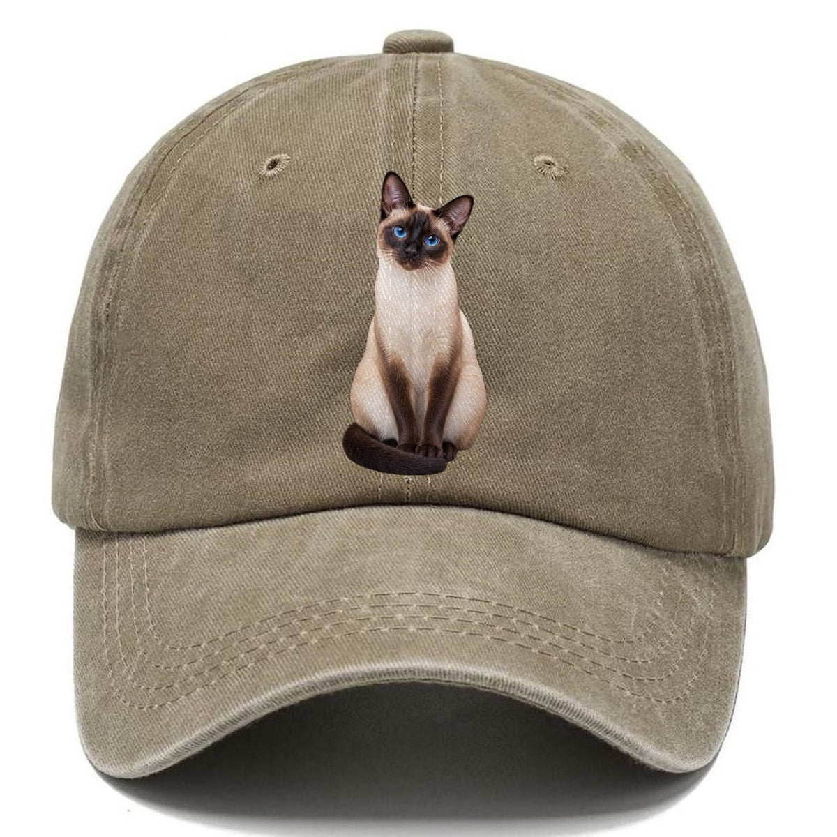 Siamese Seated Portrait Realistic Cat Portrait Classic Cap – Warm Sand