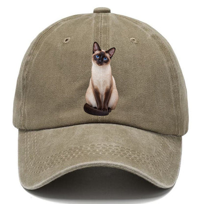 Siamese Seated Portrait Realistic Cat Portrait Classic Cap – Warm Sand