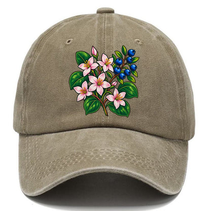 Nova Scotia Mayflower And Wild Blueberries Canada Cultural Icons Classic Cap – Warm Sand