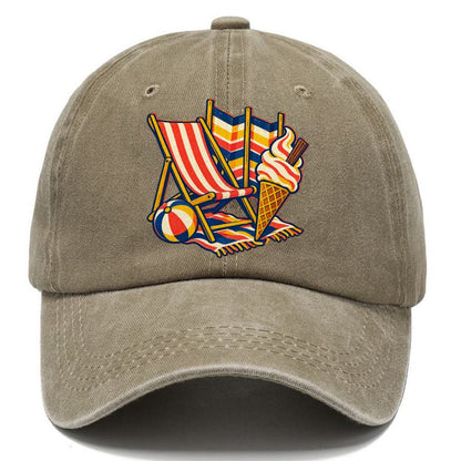 British Seaside Deckchair Windbreak And Ice Cream Uk Culture Heritage Classic Cap – Warm Sand