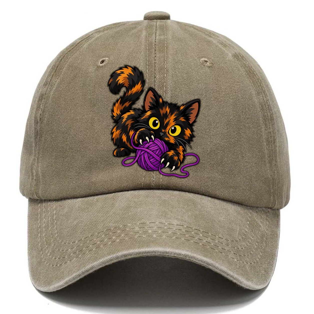 Tortoiseshell Playing Yarn Peeking Cats Classic Cap – Warm Sand