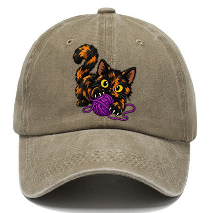Tortoiseshell Playing Yarn Peeking Cats Classic Cap – Warm Sand