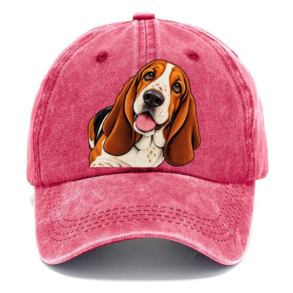 Happy Basset Hound Portrait Classic Cap – Pomegranate Blush