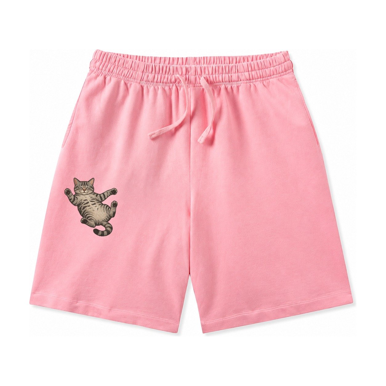 American Shorthair Silver Tabby Classic Pattern Fully Relaxe Washed Shorts – Pink