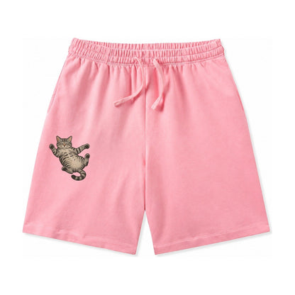 American Shorthair Silver Tabby Classic Pattern Fully Relaxe Washed Shorts – Pink