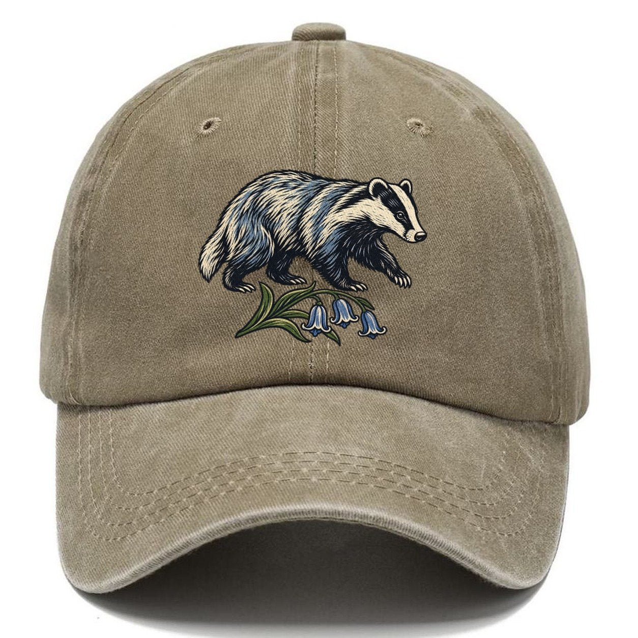 British Badger With Bluebell Sprig Uk Culture Heritage Classic Cap – Warm Sand