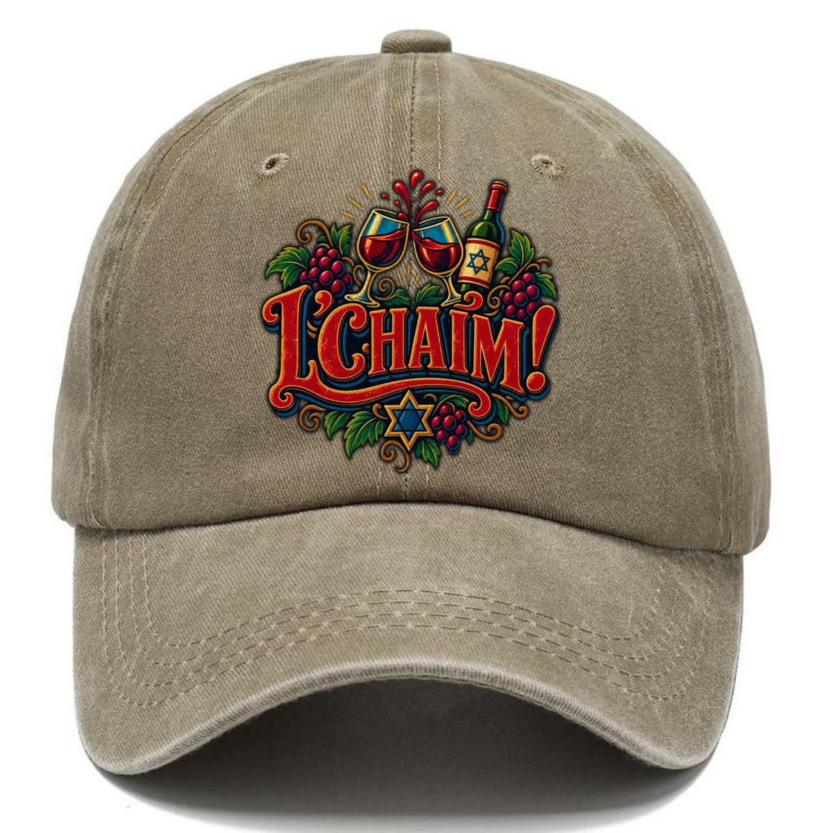 Lchaim Toast Typography Judaism Heritage Classic Cap – Warm Sand