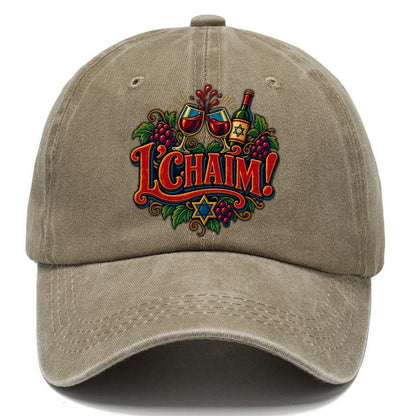 Lchaim Toast Typography Judaism Heritage Classic Cap – Warm Sand