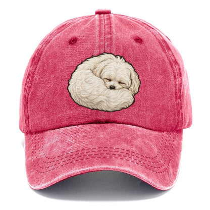 Maltese Curled Asleep Fan Favorites Classic Cap – Pomegranate Blush
