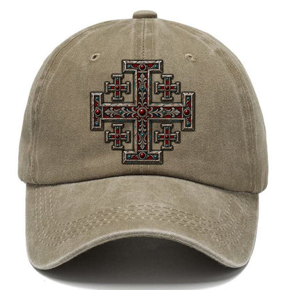 Engraved Silver Reliquary Panel Jerusalem Cross Classic Cap – Warm Sand