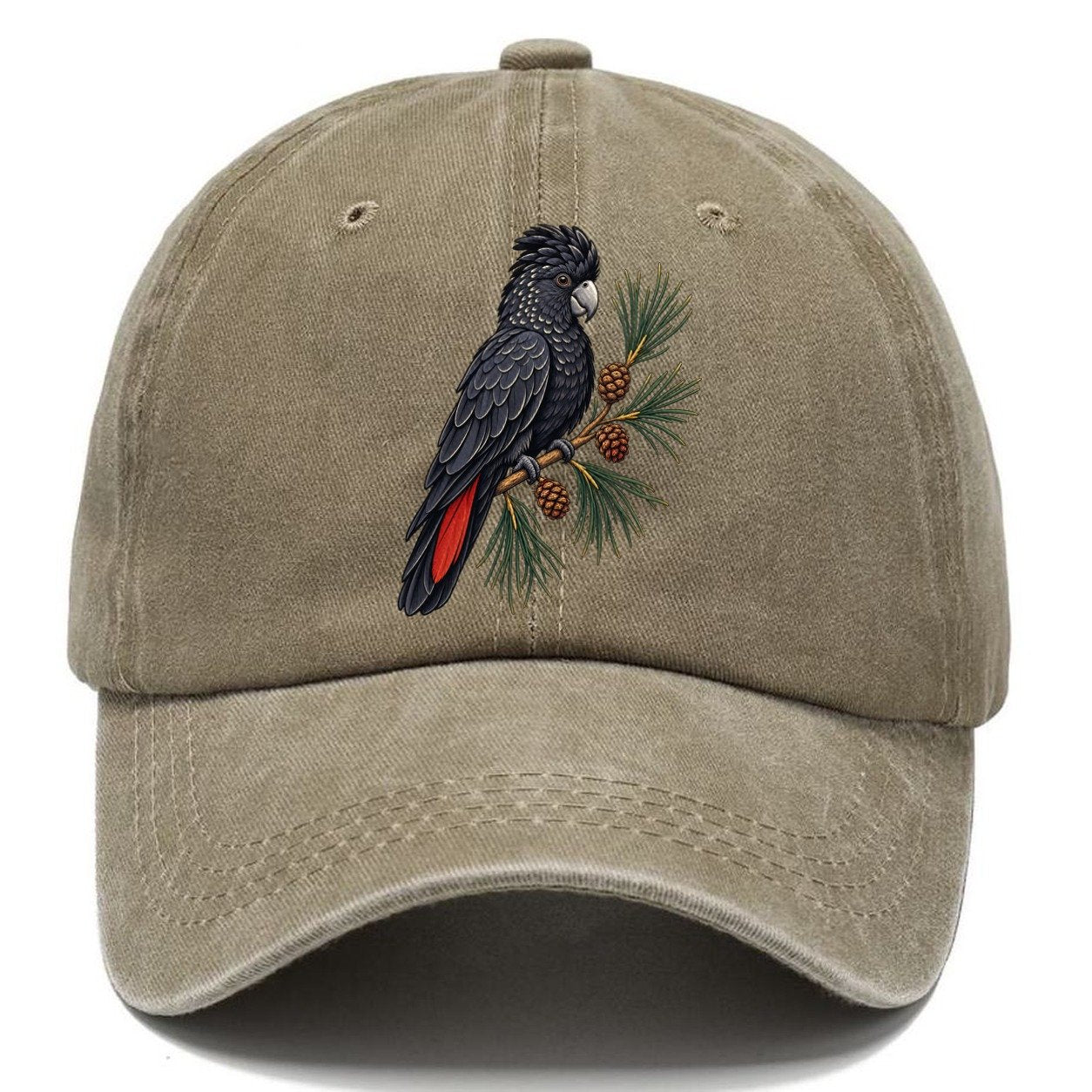 Glossy Black Cockatoo And She Oak Cones Australia Cultural Icons Classic Cap – Warm Sand