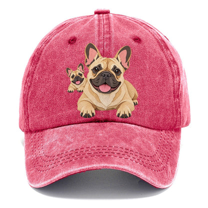 Cut-Paper Collage French Bulldog Lying Down Classic Cap – Pomegranate Blush