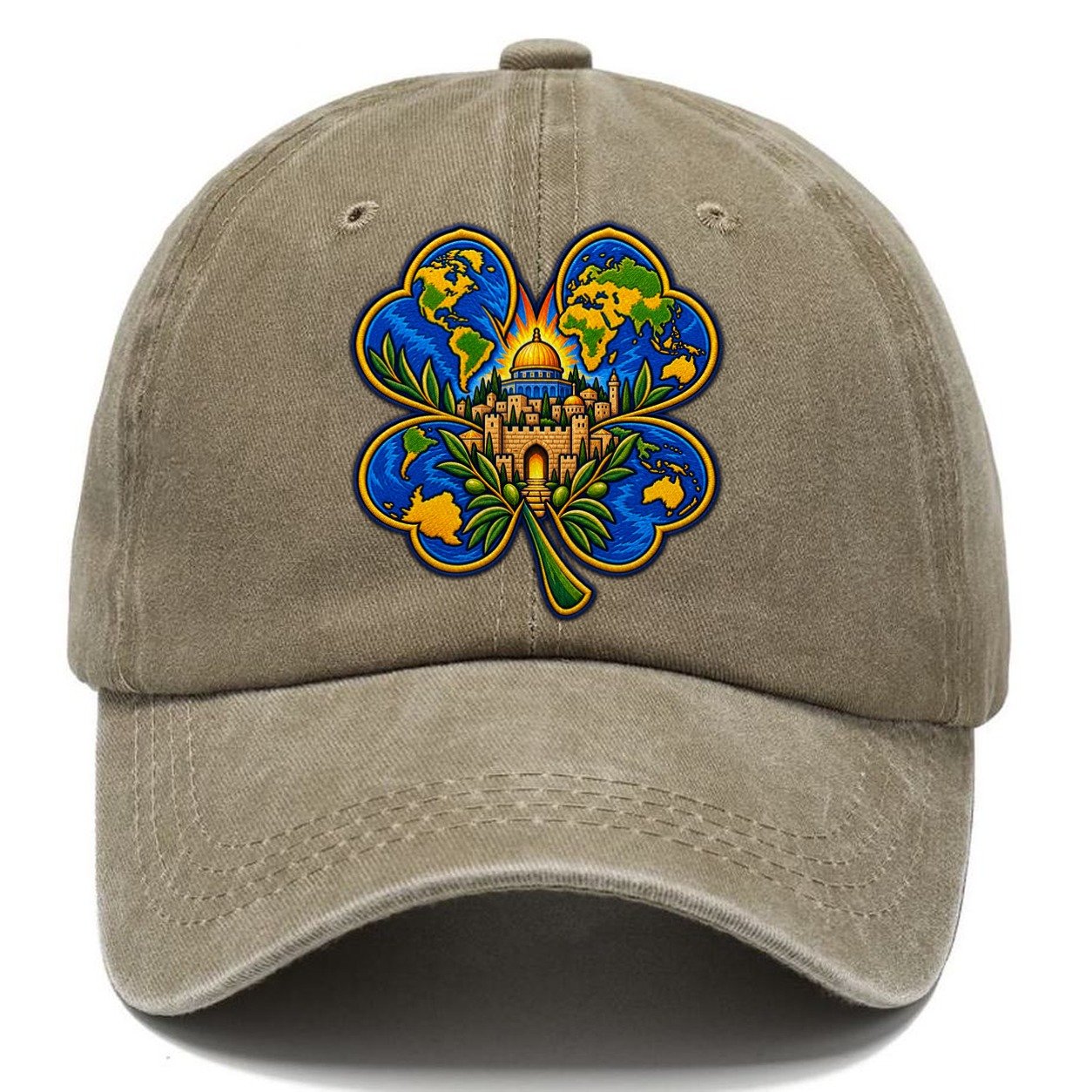 Clover Leaf World Map Jerusalem Classic Cap – Warm Sand