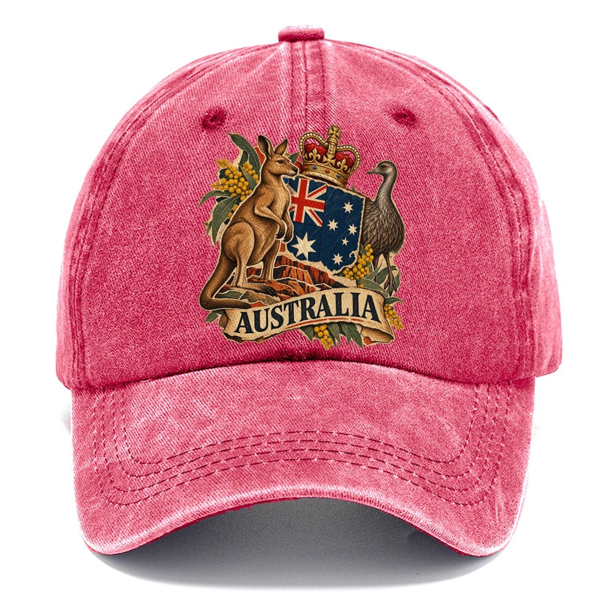 Australia Kangaroo and Emu Crest Classic Cap – Pomegranate Blush