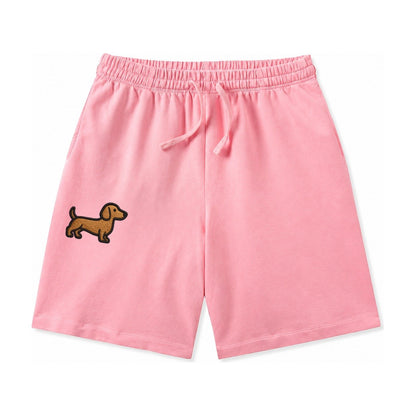 Dachshund Modern Elongated Silhouette Washed Shorts – Pink
