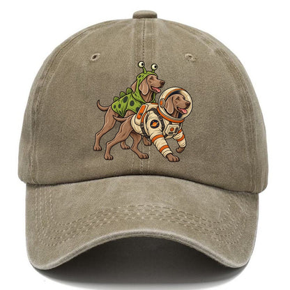 2 Weimaraners In Halloween Costumes Hdp 34 Parade Lineup Halloween Dog Parade Classic Cap – Warm Sand