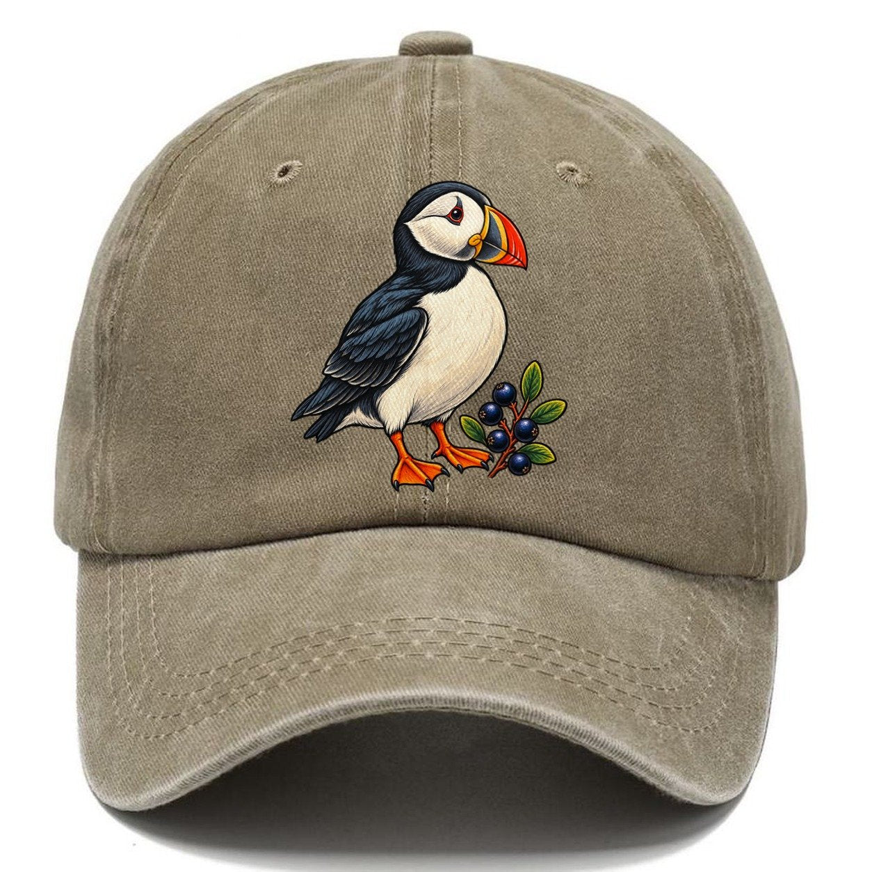Atlantic Puffin And Crowberry Canada Cultural Icons Classic Cap – Warm Sand