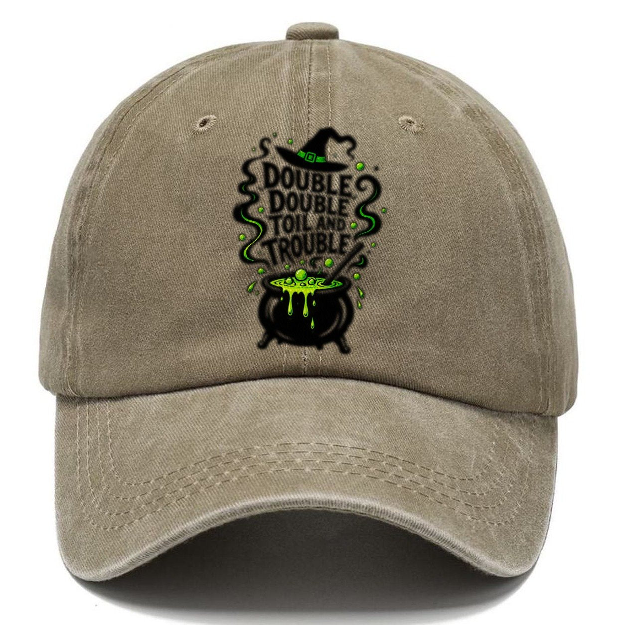 Double Double Toil And Trouble Slogan Witch Magic Classic Cap – Warm Sand