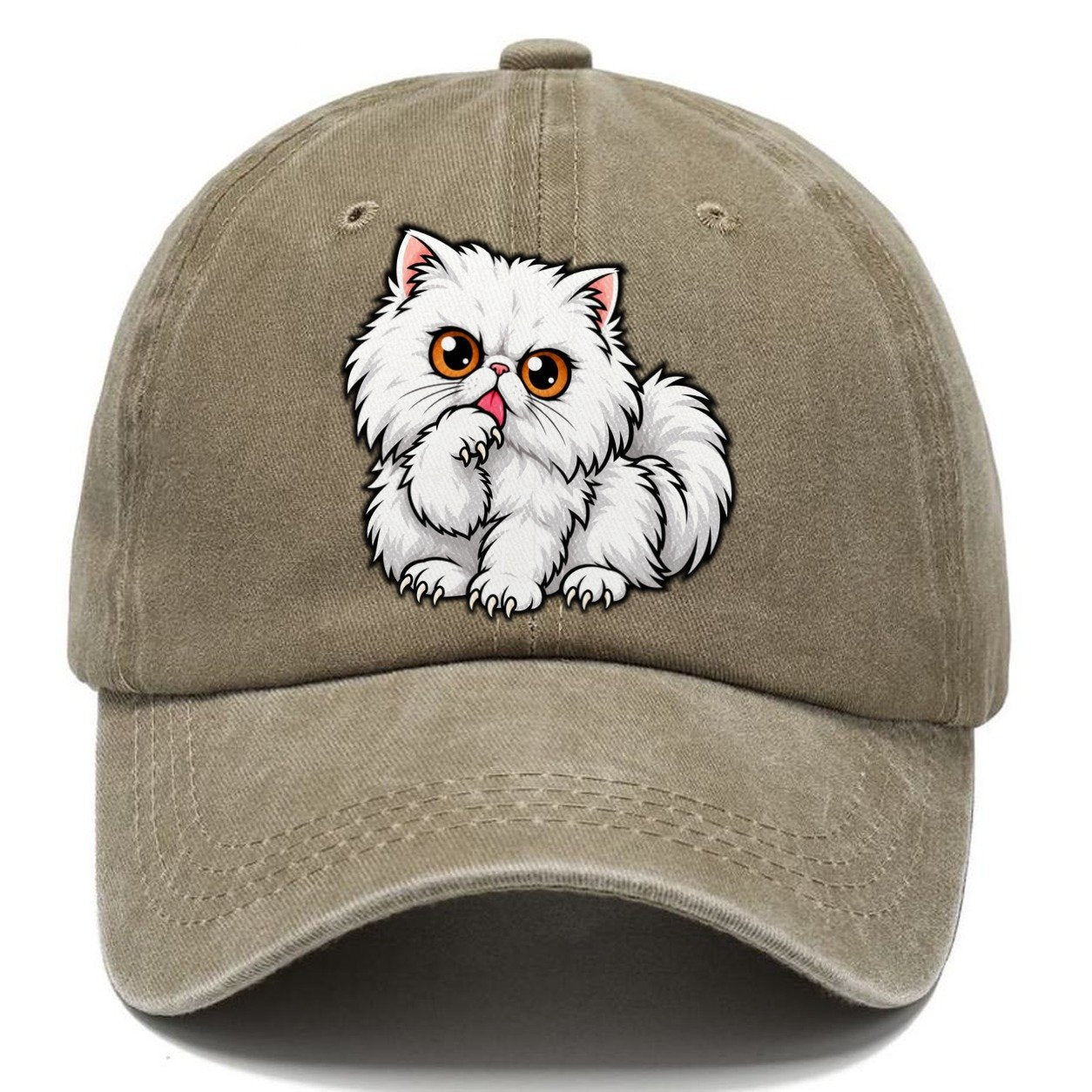 White Persian Grooming Peeking Cats Classic Cap – Warm Sand