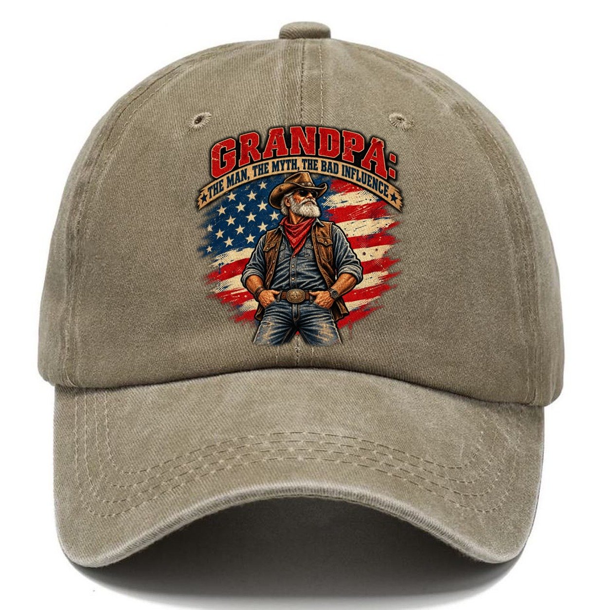 Grandpa The Man The Myth The Bad Influence Old Man Strong Classic Cap – Warm Sand
