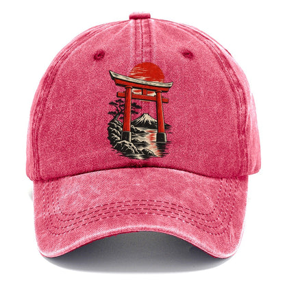Torii Gate Mount Fuji Sunset Classic Cap – Pomegranate Blush